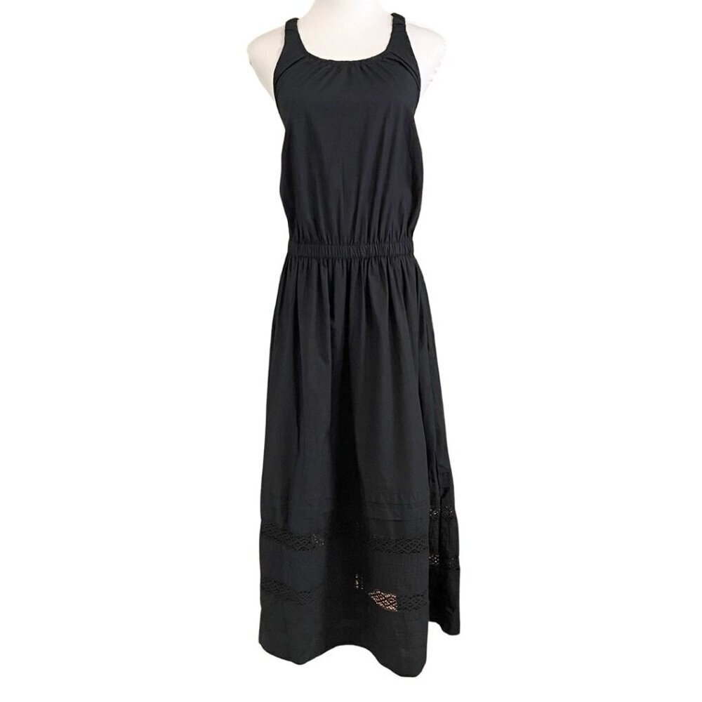 NWT GAP SUMMER 2023 BLACK COTTON HALTER OPEN BACK CROCHET TIERED MAXI DRESS